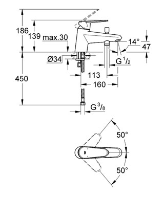 Grohe Eurodisc Cosmopolitan Monotrou egykaros kádcsaptelep 33192 002 (33192002)