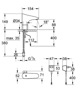 Grohe Europlus E infrás mosdócsaptelep, hálózati 36015 000 (36015000)