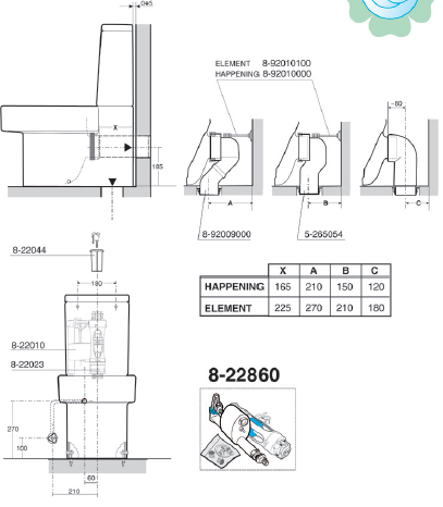 Roca Element öblítőtartály, Dual Flush-3/6l, 7341570000