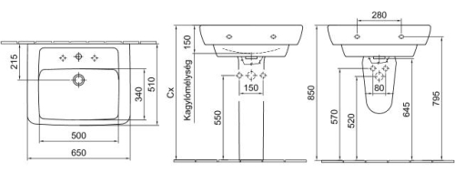 Alföldi Formo S 65 x 51 cm-es mosdó EasyPlus bevonattal 7012 65 R1