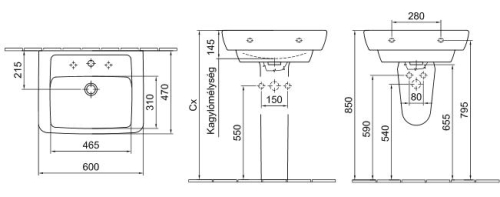 Alföldi Formo S 60 x 47 cm-es mosdó EasyPlus bevonattal 7012 60 R1