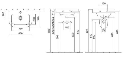 Alföldi Formo V 46 x 34 cm-es kézmosó EasyPlus bevonattal 7037 45 R1
