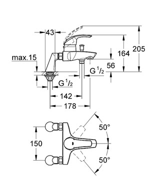 Grohe Eurosmart egykaros kádcsaptelep permre szerelhető 33303 001 (33303001)