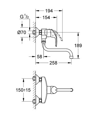 Grohe Eurosmart egykaros fali mosogató csaptelep 32224 001 (32224001)