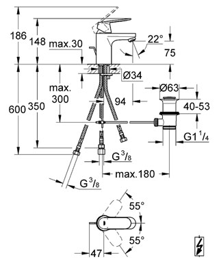 Grohe Eurosmart Cosmopolitan egykaros mosdócsaptelep nyitott rendszerű vízmelegítőhöz 32955 000 (32955000)