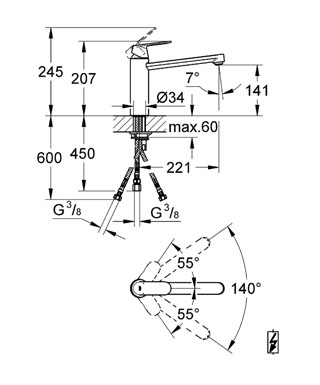 Grohe Eurosmart Cosmopolitan egykaros mosogató csaptelep nyitott rendszerű vízmelegítőhöz 30194 000 (30194000)