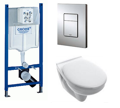 Grohe Rapid Projekt szerelőelem fali WC-hez + Skate Cosmopolitan króm nyomólap + Alföldi Saval 2.0 mélyöblítésű fali wc (38840000 + 38732000 + 7056 59 01)