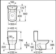 Roca Dama Senso Monoblokkos wc-csésze tartállyal, alsó/hátsó kifolyású, 734251S000+734151S000