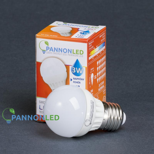 Pannonled LED lámpa E27 Gömb 3Watt SMD 230° DW Napfény fehér, 3032