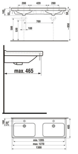 Jika Cubito 130x48,5 cm dupla mosdó csaplyuk nélkül H8144200001091 (8.1442.0.000.109.1)