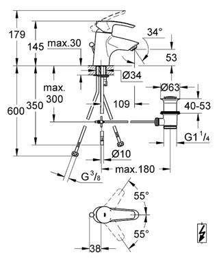 Grohe Eurostyle egykaros mosdócsaptelep nyitott rendszerű vízmelegítőhöz 33561 001 (33561001)