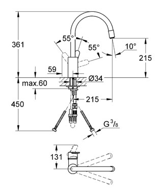Grohe Eurostyle Cosmopolitan egykaros mosogató csaptelep kihúzható gyöngyöztetővel 31126 002 (31126002)