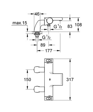Grohe Grohtherm 2000 peremre szerelhető termosztátos kádcsaptelep, 1/2 
