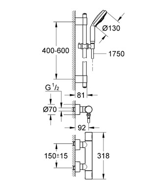 Grohe Grohtherm 3000 Cosmopolitan termosztátos zuhanycsaptelep zuhanyszettel 34275 000 (34275000)