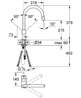 Grohe Minta egykaros mosogató csaptelep kihúzható zuhanyfejjel 32321 DC0 (32321DC0)