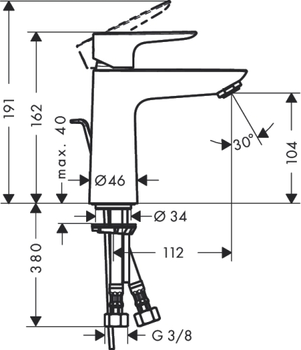 Hansgrohe Talis E egykaros mosdócsaptelep 110, automata lefolyó-garnitúrával 71710 000 (71710000)