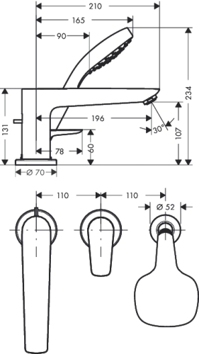Hansgrohe Talis Select E 3-lyukú peremre szerelhető kádcsaptelep 71731 000 (71731000)