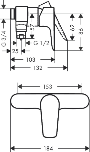 Hansgrohe Talis E falsíkon kívüli zuhanycsaptelep, kiállások közti távolság 153 mm 71761 000 (71761000)