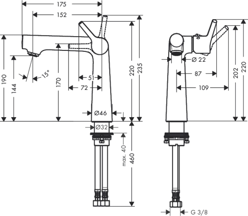 Hansgrohe Talis S 140 egykaros mosdócsaptelep, automata lefolyó-garnitúra nélkül 72114 000 (72114000)