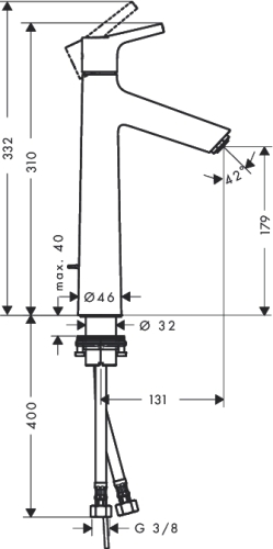Hansgrohe Talis S 190 egykaros magasított mosdócsaptelep, automata lefolyó-garnitúrával 72031 000 (72031000)