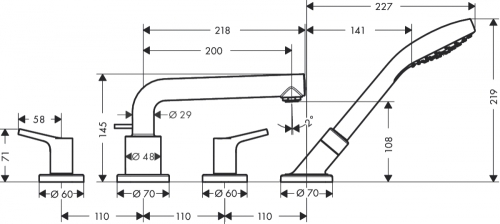Hansgrohe Talis S 4-lyukú peremre szerelhető kádcsaptelep 72418 000 (72418000)