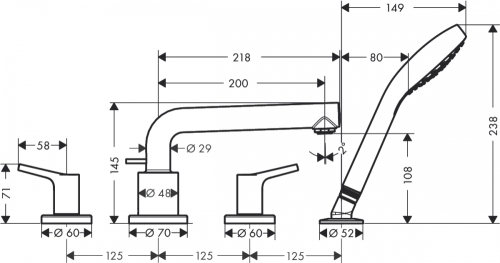 Hansgrohe Talis S 4-lyukú peremre szerelhető kádcsaptelep 72419 000 (72419000)