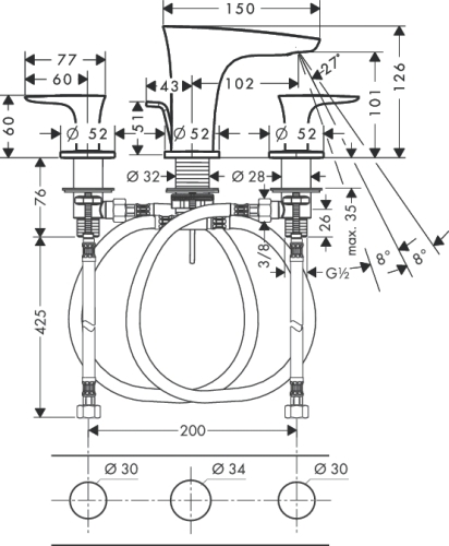 Hansgrohe PuraVida 3-lyukú mosdócsaptelep automata lefolyó-garnitúrával fehér/króm 15063 400 (15063400)