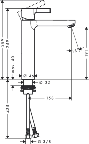 Hansgrohe Metris S egykaros magasított mosdócsaptelep 190 automata lefolyógarnitúra nélkül 31026 000 (31026000)