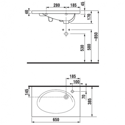 Jika Tigo 65x38,5 cm-es ráépíthető mosdó H8122160001061 (8.1221.6.000.106.1)