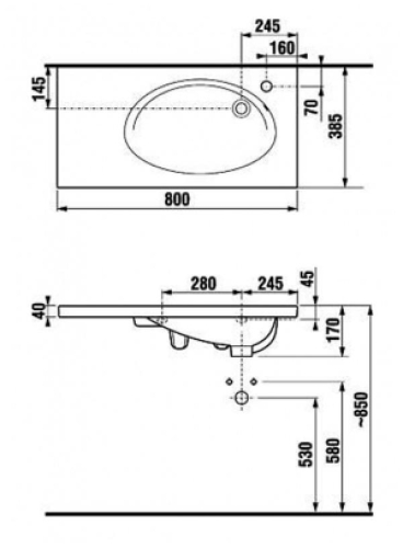 Jika Tigo 80x38,5 cm-es ráépíthető mosdó H8122180001061 (8.1221.8.000.106.1)