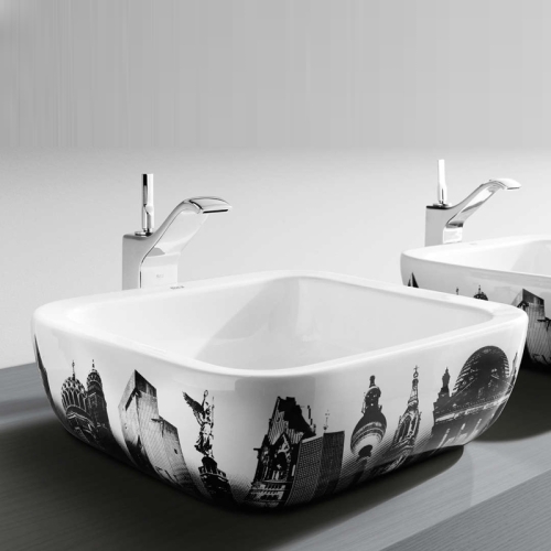 Roca Urban 40x40 cm-es pultra ültethető porcelán mosdó, Berlin 32765G00U (A32765G00U)