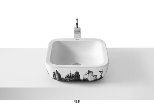 Roca Urban 40x40 cm-es pultra ültethető porcelán mosdó, Berlin 32765G00U (A32765G00U)