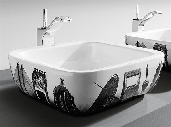 Roca Urban 40x40 cm-es pultra ültethető porcelán mosdó, Shanghai design A32765H00U