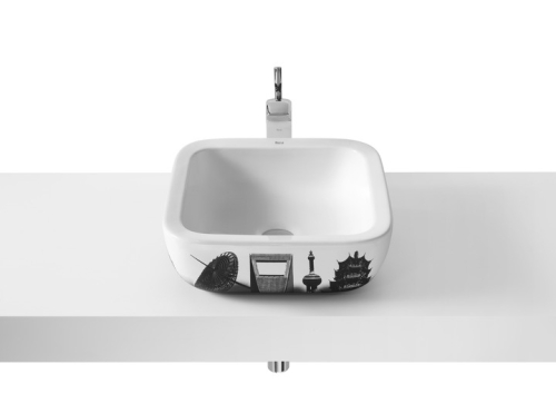 Roca Urban 40x40 cm-es pultra ültethető porcelán mosdó, Shanghai design A32765H00U