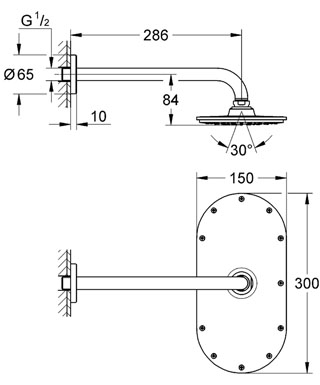 Grohe Rainshower Veris 300 fejzuhany 286 mm zuhanykarral 26058 000 (26058000)