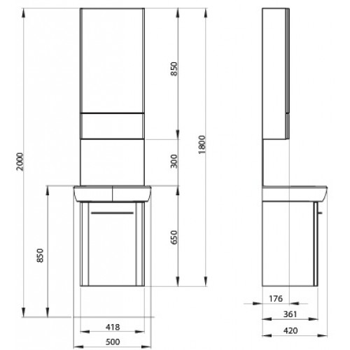 Kolo Nova Pro oszlopba rendezett mosdó szekrénnyel 50 (M39014000) M39014