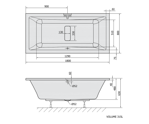 Sapho POLYSAN MARLENE 180x80 cm egyenes kád, fehér 72034