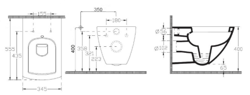 Sapho PURITY fali WC bidet zuhannyal 35x55,5cm (10PL02001-DL)