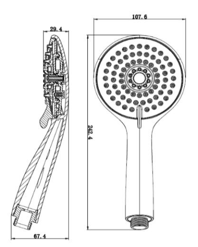Sapho Kézizuhany, 3 funkciós átmérő 108mm, ABS/matt króm (1204-25)