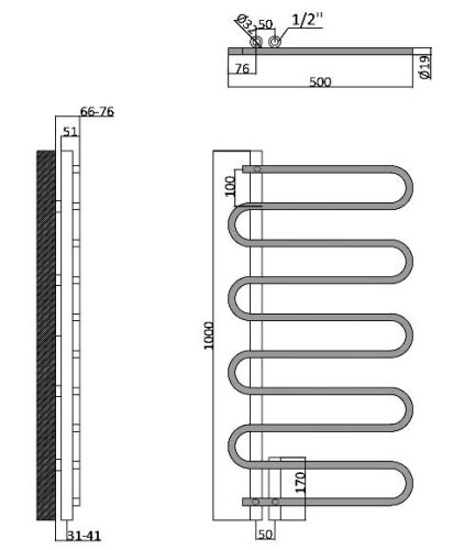 Sapho CARISMA fürdőszobai radiátor 500x1000mm, 210 W, króm (1801-14)