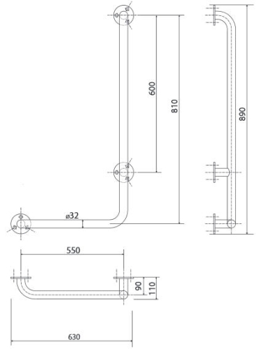 Sapho DISABLE Kapaszkodó fix, jobb 80x85 cm, inox (301122041) XH524