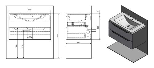 Sapho WAVE II 80 mosdótartó szekrény, fehér WA080-3030