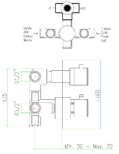 Sapho RHAPSODY Falbaépíthető zuhany termosztatikus csaptelep, kétirányú, króm (55052)