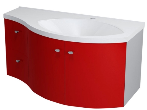 Sapho AILA 110x39 cm mosdótartó szekrény, fiókok balra, mosdó nélkül piros/ezüst (55611)