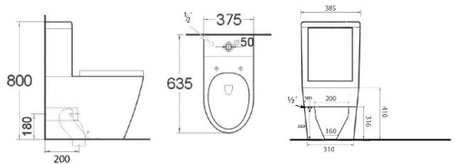 Aqualine PACO WC kombi alsó/hátsó kifolyású, tartállyal króm duálgombos öblítőmechanikával, wc ülőkével (PC1012)