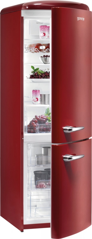 Gorenje alul fagyasztós kombinált hűtőszekrény, old timer A++, burgundi vörös RK60359OR