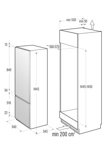 Gorenje alul fagyasztós beépíthető kombinált hűtőszekrény A+, RKI4151AW