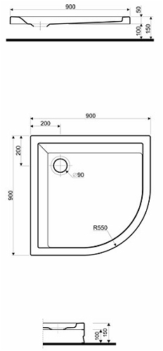 Kolo Pacifik íves zuhanytálca antislide felülettel (90x90 cm, XBN0790101)