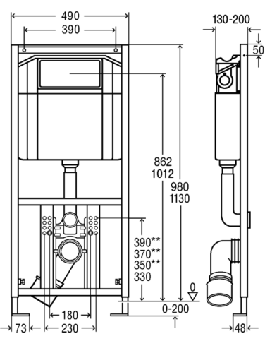 Viega Eco Plus Wc szerlő elem fali wc-hez 113 cm magas (606664)