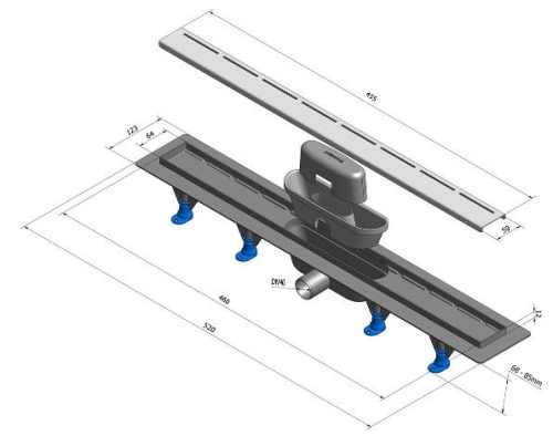 Sapho TILE műanyag padlóösszefolyó, inox rosttal , L=520mm (72836)